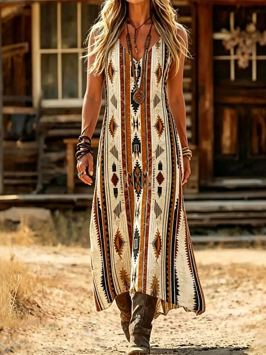 Women's Maxi Dress Sundress Summer Dress Vacation Casual Boho Daily Holiday Going out Loose Fit Floral Sleeveless V Neck Dark Brown Light Brown Camel Summer Spring 2026