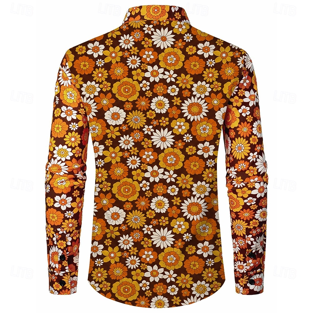 Retro / vintage Boho 70-talet Skjorta Hippie Blommig Maskeradkläder Herr Halloween Karnival musikfestival Retro-temafest Vuxna Skjorta 2026 - $27.99 –P4