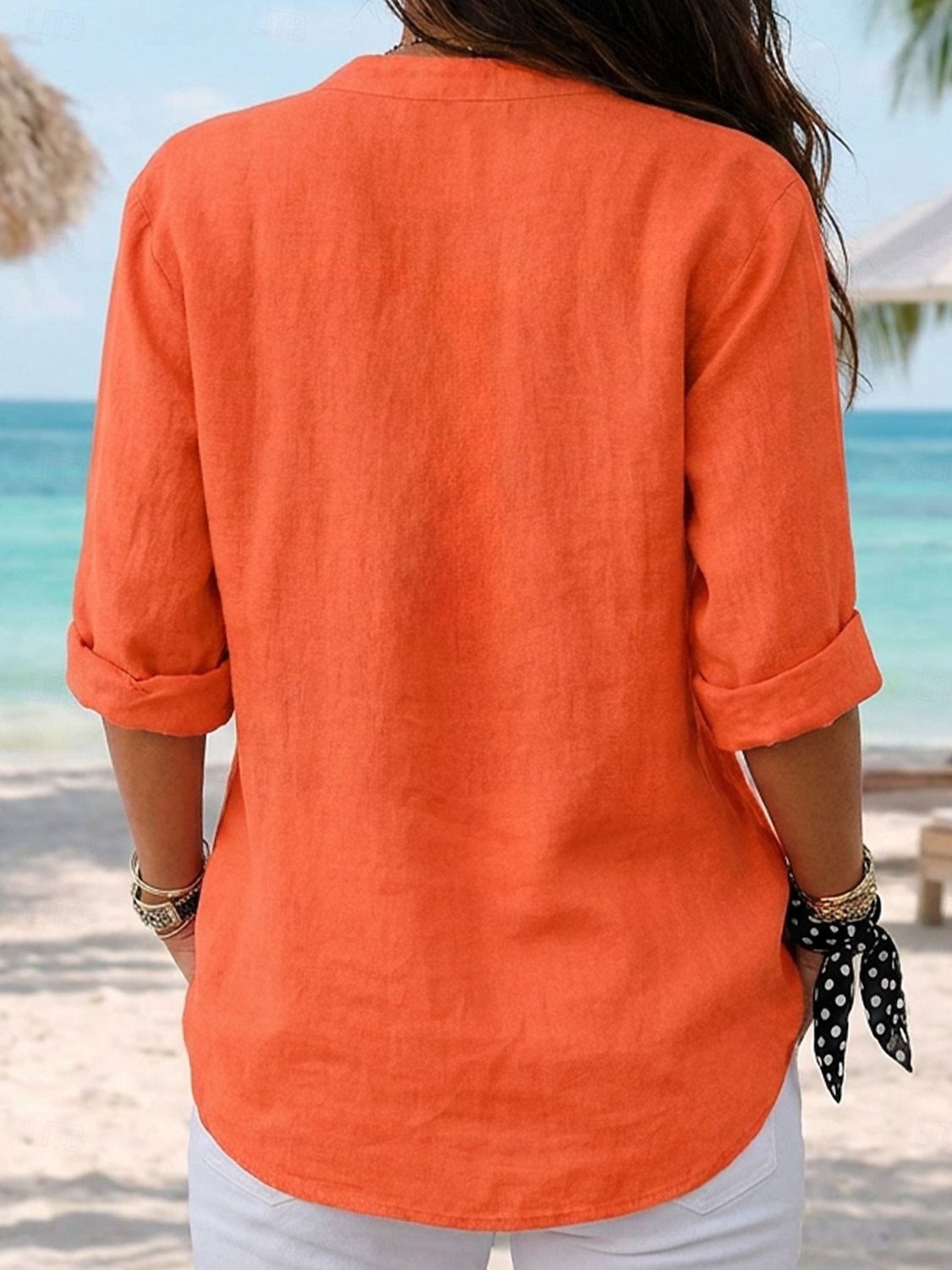 Per donna Camicie di cotone e lino Blusa Bottoni Tinta unica Quotidiano Casual Manica 3/4 Scollo a V Top lunghi Quotidiano Spiaggia Nero Bianco Rosso Arancione Verde Estate Primavera Autunno del 2026 a $12.49 –P4