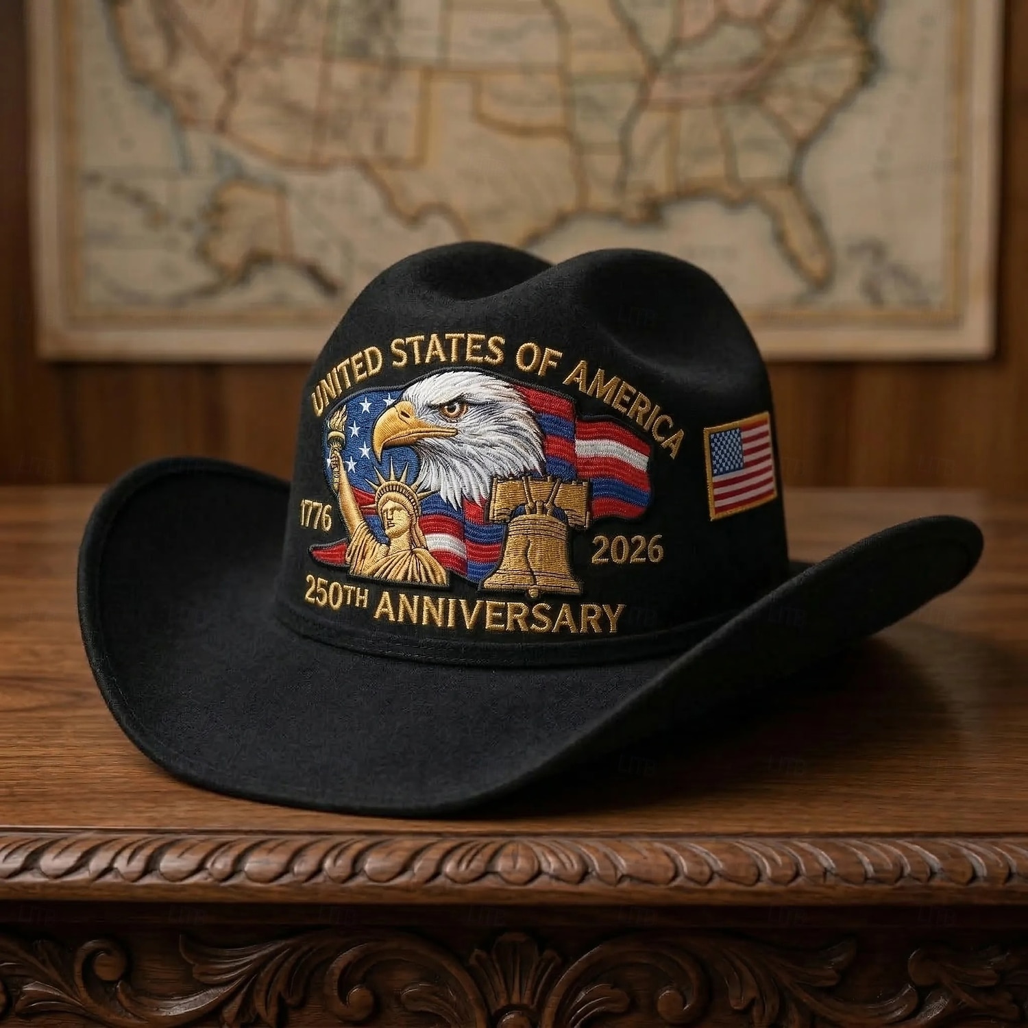 Sombrero vaquero con águila y bandera estadounidense del 250 aniversario, sombrero western patriótico bordado para hombres y mujeres, regalo de celebración del 250 aniversario, sombrero vaquero del 2026 - $20.99 –P9