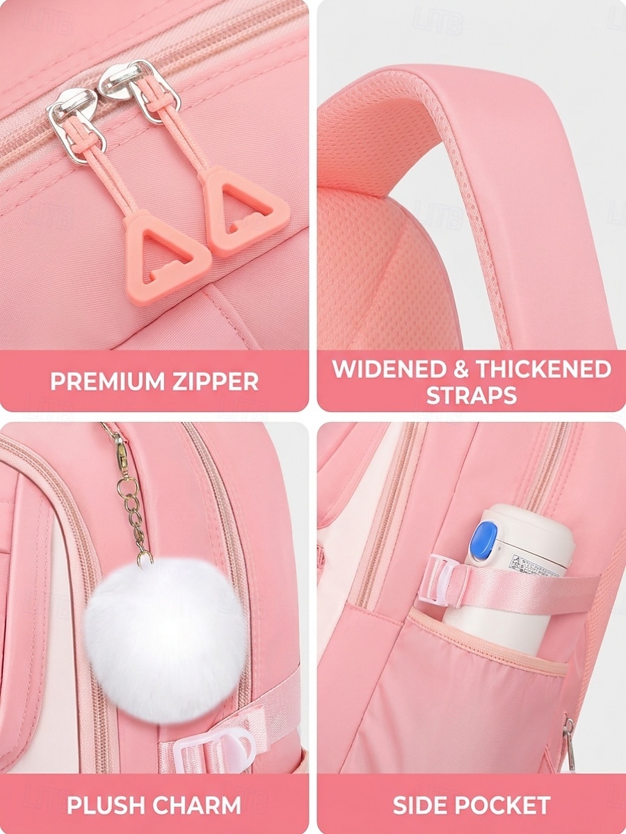Girls Backpack Set 2PCS Water-Resistant School Backpack with Pencil Bag, Large Capacity Multi-Pocket Polyester Bookbag, Reflective Safety Strips, Pink Purple Off-White, Ideal for Elementary Middle Sch 2026 - $32.99 –P12