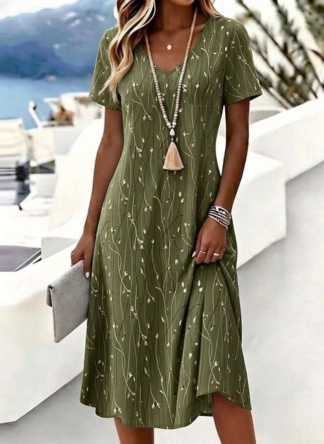 Per donna Abito Midi Vestito T-Shirt Abito a trapezio Vacanza Casual Boho Spiaggia Vestibilità regolare Ombre Floreale Grafico Manica Corta Scollo a V Blu Rosa Viola Arancione Estate Primavera del 2026 a $10.99 –P4