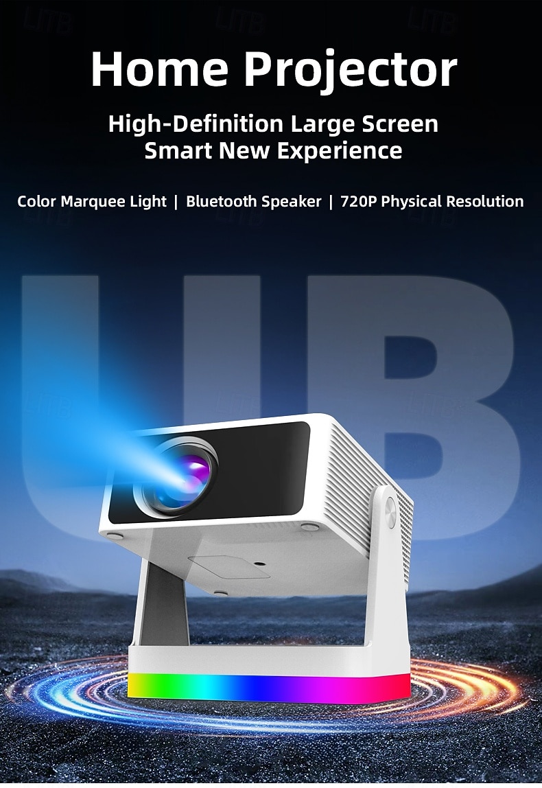 Smart Projector with Auto Focus & Auto Keystone, 720P Native Portable Movie Projector with RGB Ambient Light, Bluetooth Speaker, WiFi Screen Casting, 180° Rotatable Home Theater Projector 2026 - $127.99 –P7