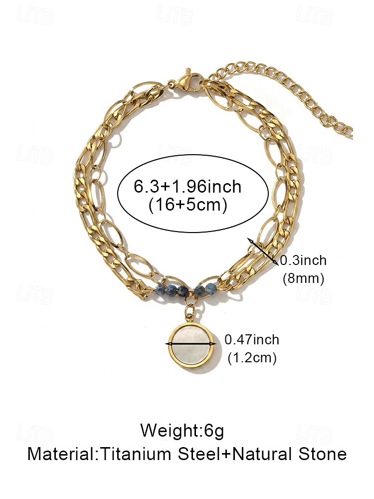 Women's Bohemian Layered Beaded Double Bracelet, Natural Stone & Titanium Steel Charm Chain Bracelet for Women, Multi Pendant Summer Wrist Jewelry for Vacation, Daily Wear and Gift 2026 - $14.99 –P10