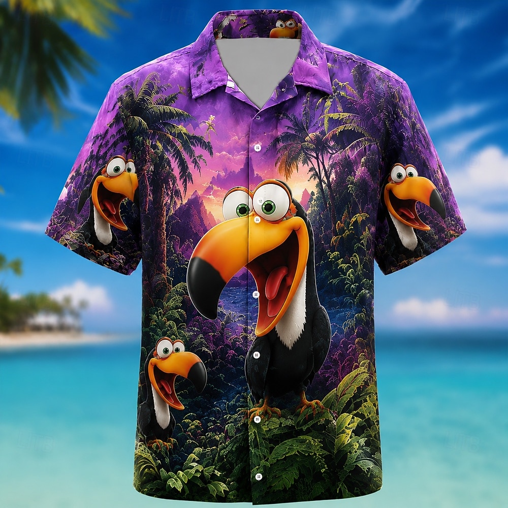 Men's Parrot Coconut Palm Tropical Plants Summer Hawaiian Shirt Tropical Shirts Aloha Shirt Short Sleeve Hawaiian Daily Beach Vacation Wear Summer Spring Turndown 3D Print Button Up Shirts Blue 2026 - $25.99 –P4