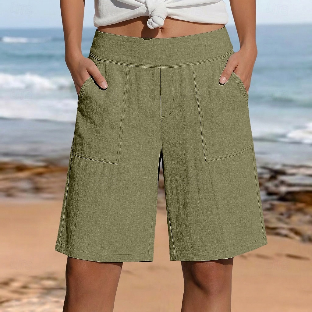 Damen Shorts Stoffhosen Urlaub Stilvoll Alltagstauglich Knielang Hohe Taille Einfach Outdoor Marineblau Khaki Schwarz Weiß Sommer Frühling 2026 - $18.99 –P8