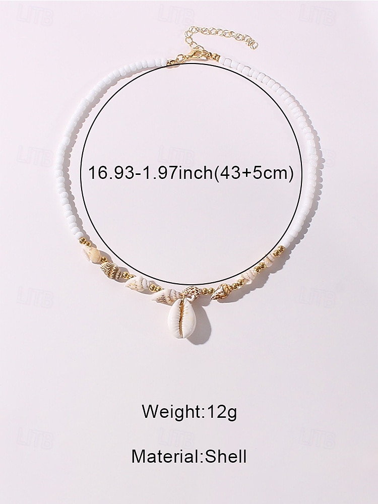 Damesketting met meerdere lagen van natuurlijke schelpen, dubbele streng strandsieraden, handgemaakte ketting met schelpen en kralen, kustachtige boho-vakantieaccessoires voor zomerreizen en cruises. 2026 - $7.99 –P8