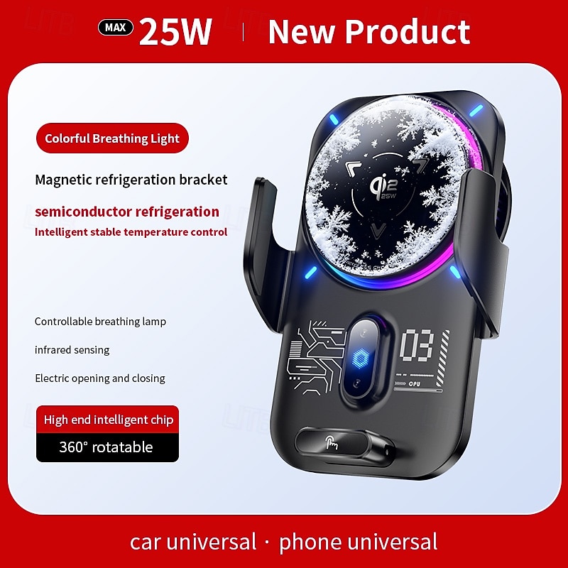 Qi2 25W Wireless Car Charger with Semiconductor Refrigeration, Fast Cooling Magnetic Phone Mount, Auto-Clamping Car Phone Holder with RGB Light, for iPhone 17/16/15/14, Samsung S26, Android 2026 - $47.99 –P9