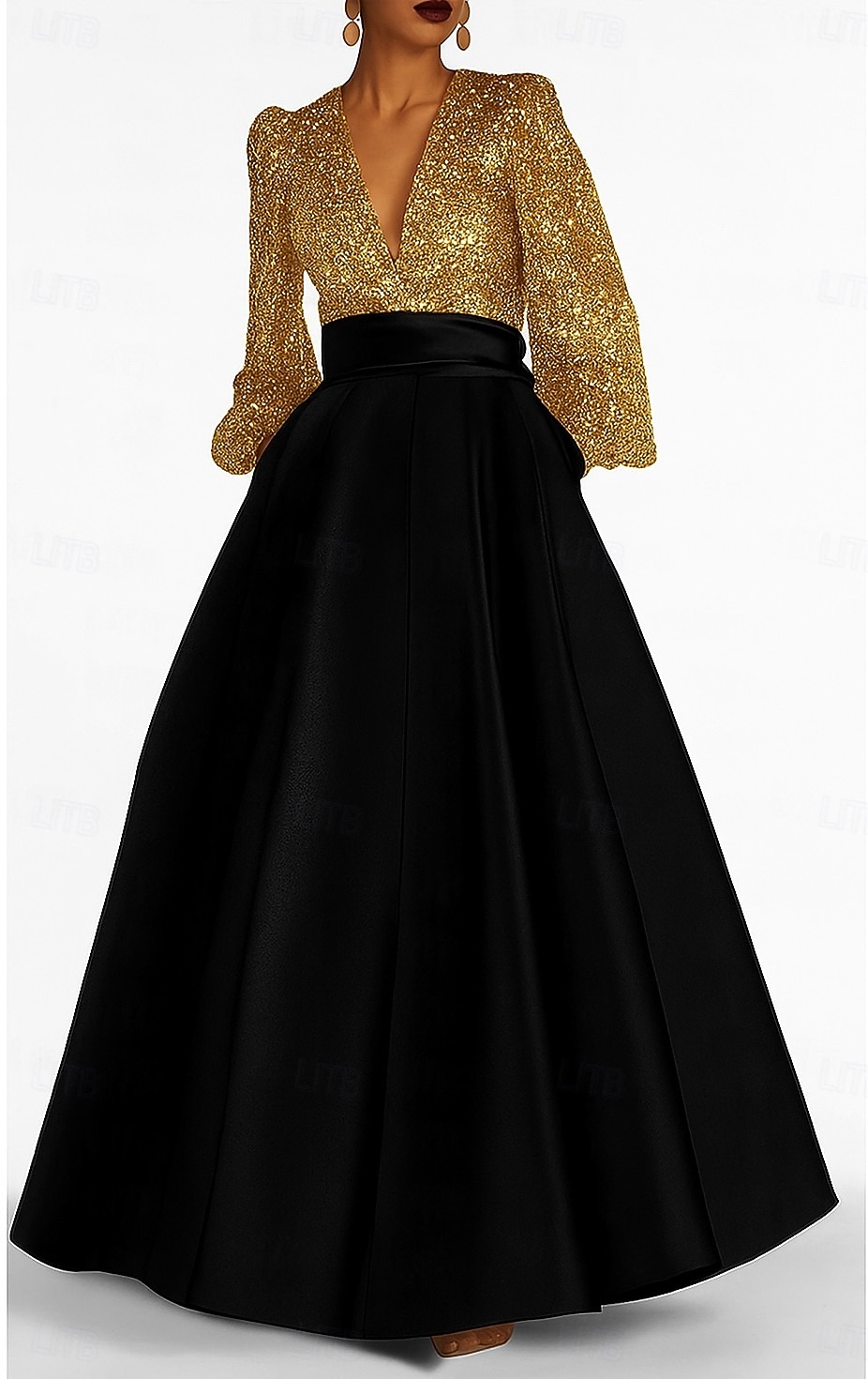 Linea ad A Lunghezza al pavimento Abito da Sera Da principessa Abito formale Elegante Scintillante Setoso Manica Lunga Scollo a V Matrimonio Formale Tasca Raso Con Paillettes con Glitter Pieghe Tasca del 2026 a $65.99 –P11