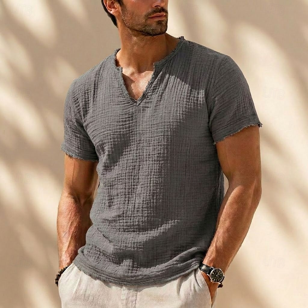 Men's T Shirt Cotton T Shirt Short Sleeve Crew Neck Spring All Seasons Solid Color Vintage Antique Classic & Timeless Ruched Layered Casual Daily White Burgundy Grey Top Tee for Men 2026 - $41.99 –P9
