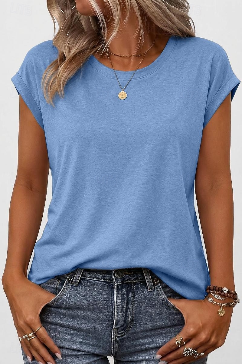 Per donna Maglietta Semplice Elegante Manica Corta Manica a pipistrello Girocollo Top lunghi Casuale Quotidiano Uscire Blu Verde acqua Nero Bianco Rosa Estate Primavera del 2026 a $17.49 –P3