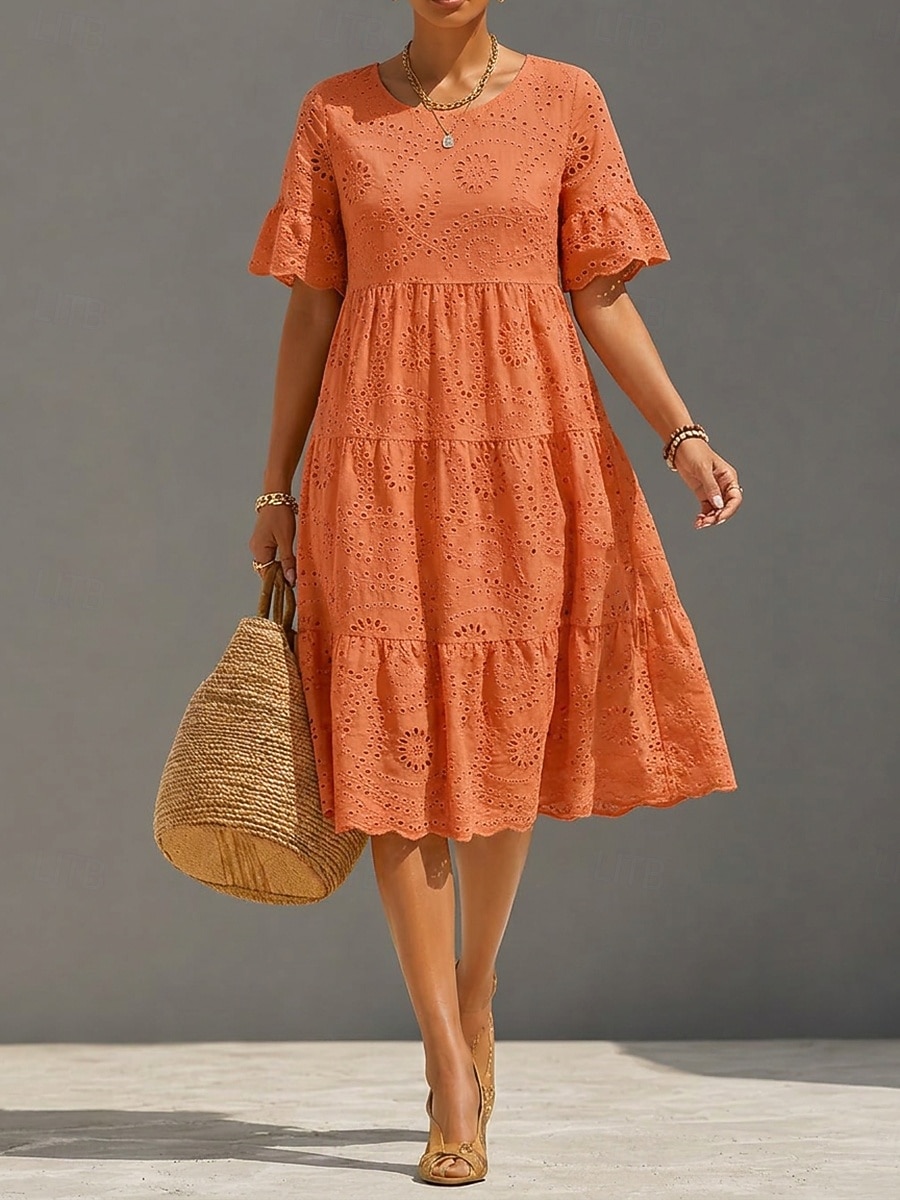 Per donna Abito Midi Abito in Pizzo Abito a trapezio Casual Quotidiano Uscire Vestibilità regolare Semplice Manica Corta Girocollo Bianco Giallo Rosa Azzurro cielo Estate Primavera del 2026 a $41.99 –P4