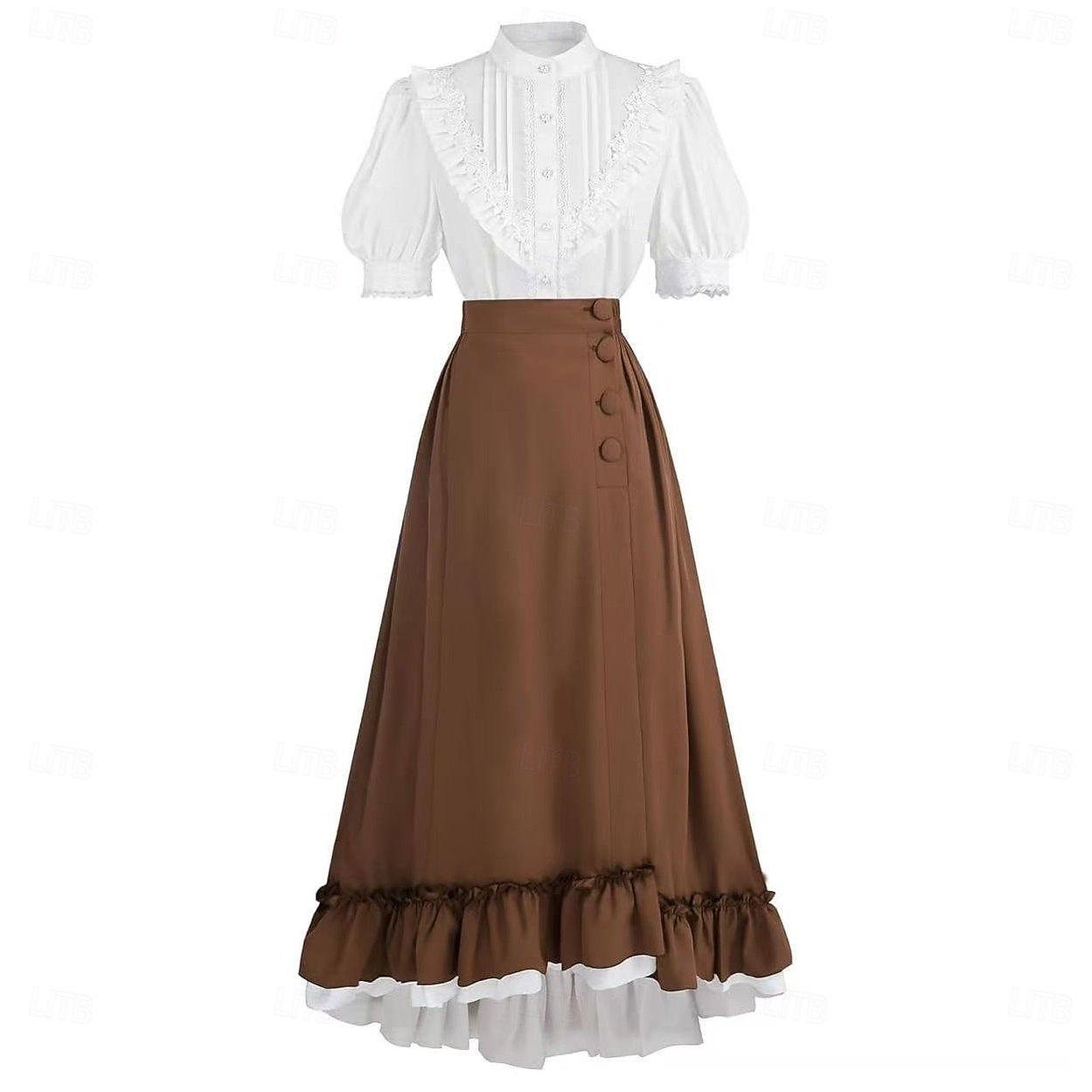 Setti Retro / vintage Renessanssi Cottagecore Epäsymmetrinen Nilkkapituinen Hameet Pusero / hame Pitkähihainen Lempeä nainen Naamiaispuku Naisten Fantasia Karnevaali Juhla Renessanssin messut Aikuiset 2026 - $92.99 –P5