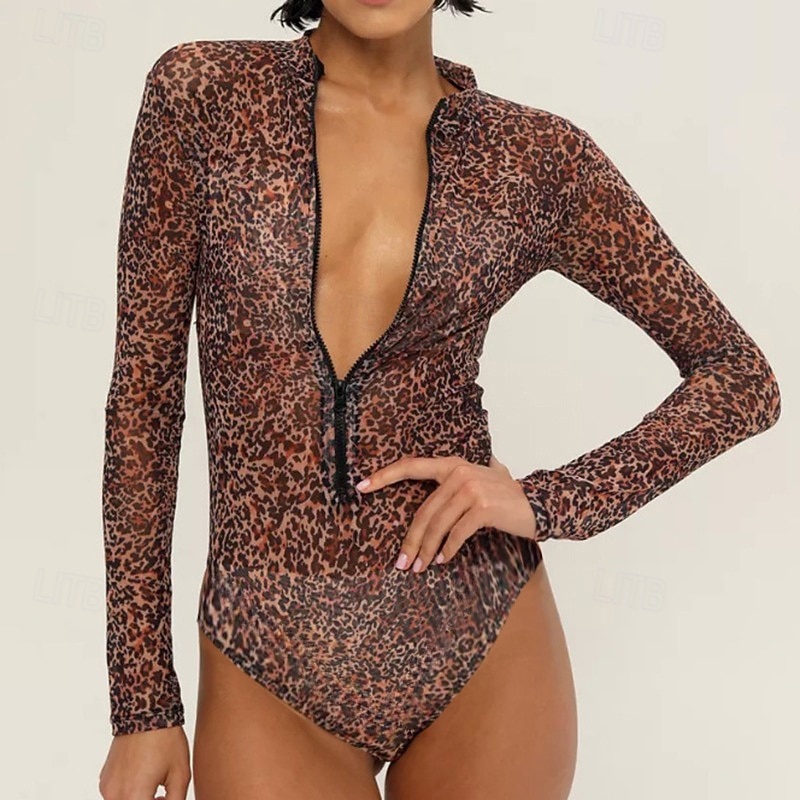 Women's Bathing Suit One Piece Swimsuits Graphic Zip Up UV Protection Long Sleeve Swimwear Surfing Beach Vacation Spring 2026 - $32.99 –P3