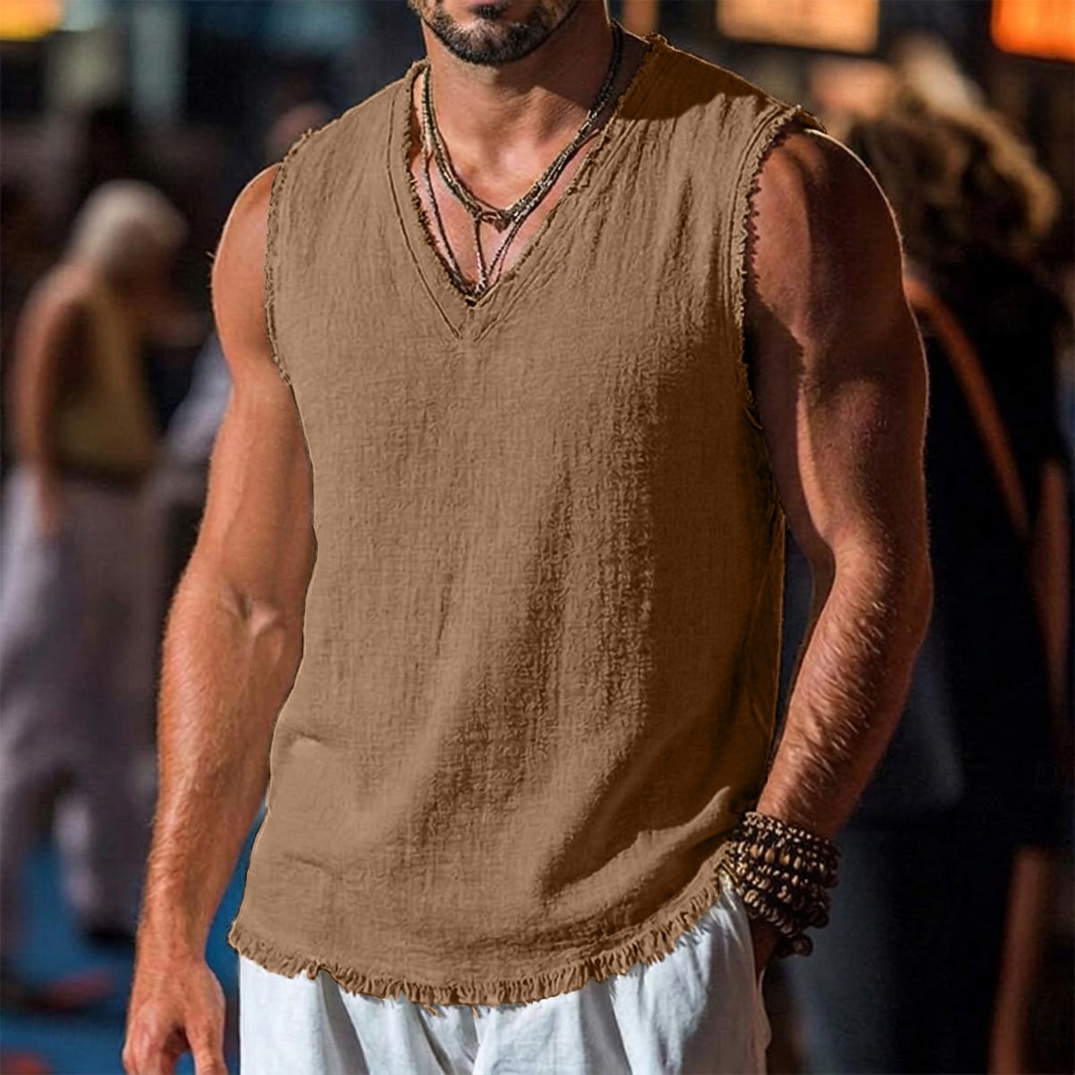 Men's Linen Tank Top Sleeveless Shirt Sleeveless V Neck Spring & Summer Summer Plain Fashion Designer Basic Soft Raw Edge Casual Beach Vacation Blue Black Red Top Tee for Men 2026 - $19.99 –P9