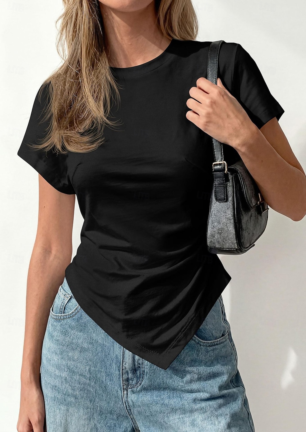 Mulheres Camisa Social Blusa Franzido Côr Sólida Roupa de rua Diário Manga Curta Gola Redonda Tops curtos Casual Azul Claro Preto Branco Rosa Marron Verão Primavera de 2026 por $22.99 –P17