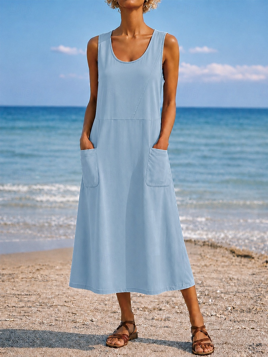 Per donna Abito maxi Abito a Tubino Vestito Estivo Casual Quotidiano Vestibilità comoda Semplice Senza Maniche Girocollo Blu Nero Bianco Verde chiaro Estate Primavera Autunno del 2026 a $21.99 –P10
