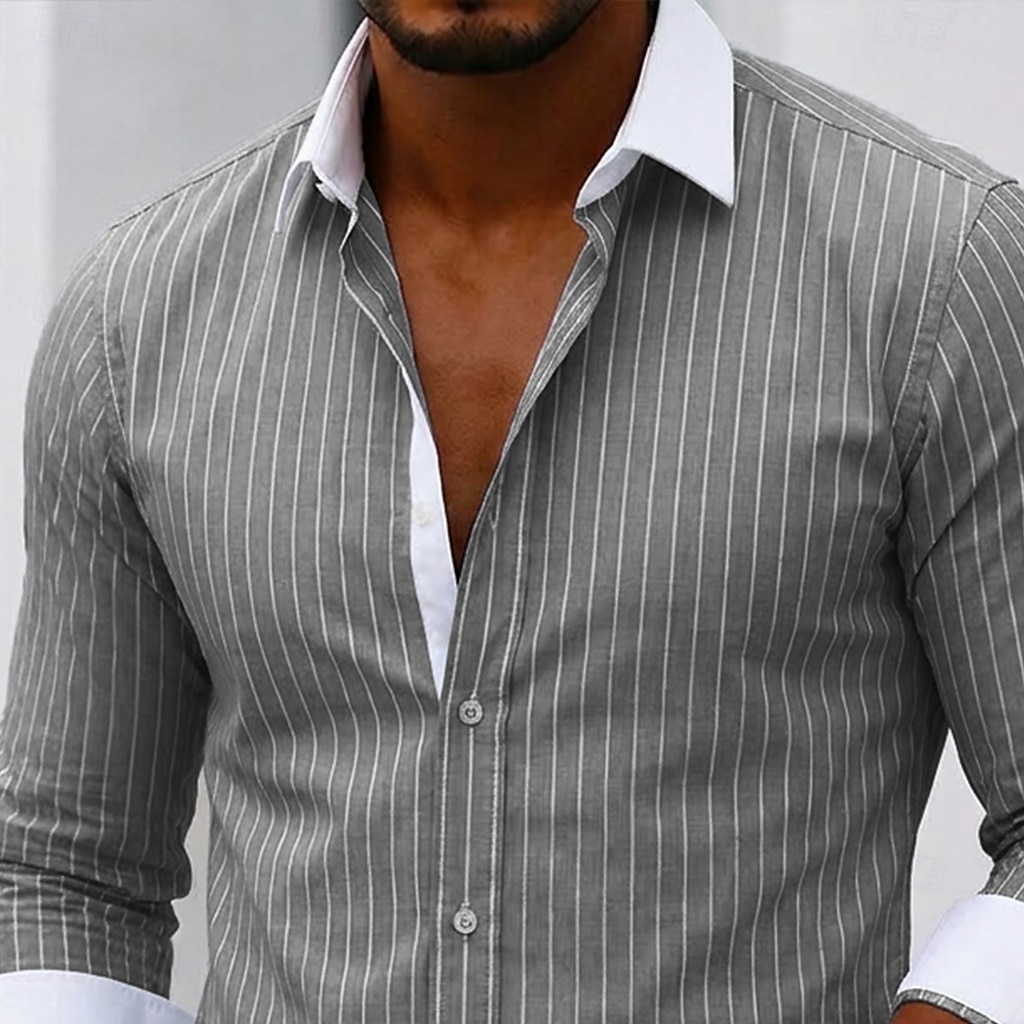Per uomo Camicia elegante Camicia button-down Camicia a righe Camicia con Colletto A righe Quotidiano Affari Rosa Blu marino Blu Grigio Manica Lunga Collo ripiegato Tutte le stagioni Abbigliamento del 2026 a $29.99 –P4