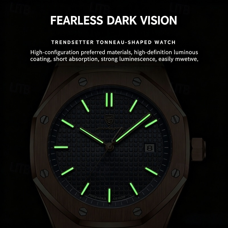 Luxury Men's Watch Rose Gold Stainless Steel Octagonal Bezel Business Fashion Dress Watch with Date Waterproof Luminous Hands Quartz Wristwatch for Men Male Gift 2026 - $39.99 –P6