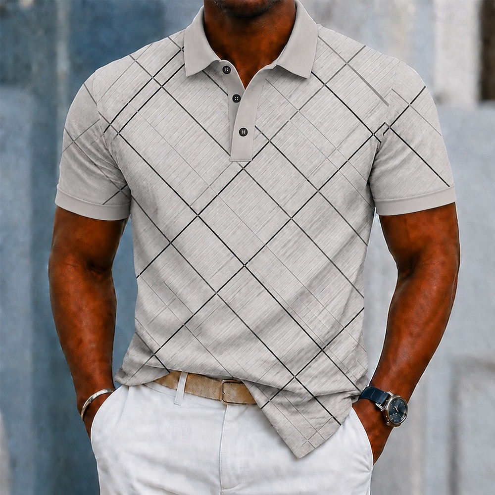 Męskie Geometryczny Koszulki polo Krótki rękaw Koszulki polo Koszule z kołnierzykiem Codzienny Athleisure Dzienne zużycie Druk 3D Guziki Oddychająca siateczka Lato Wiosna Biały Fioletowy Brązowy 2026 - $22.99 –P2