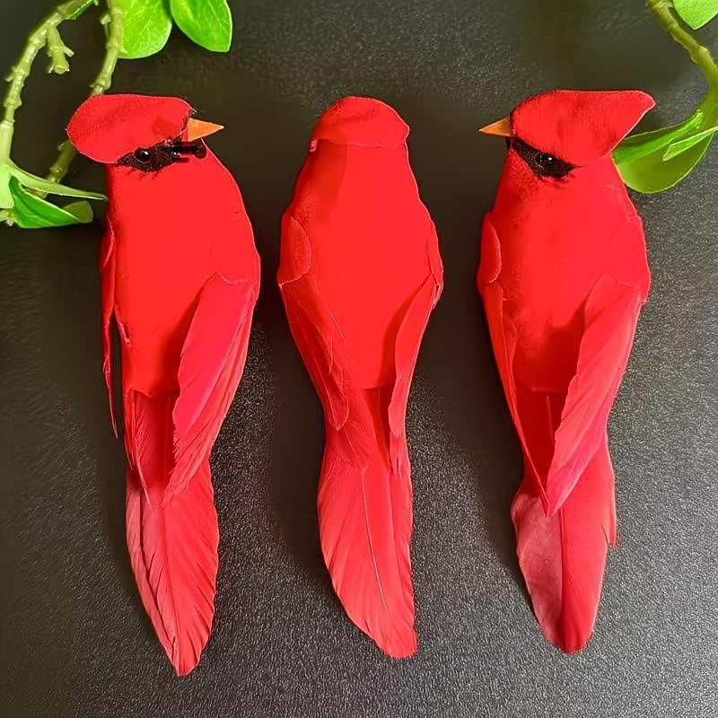 3-5 künstliche rote Spatzen als Hängeornamente, naturgetreue Vogeldekorationen aus Kunstfedern, geeignet für drinnen und draußen, z. B. für Zuhause, Garten, Weihnachtsbaum, Weihnachtsfeiern und 2026 - $14.51 –P7
