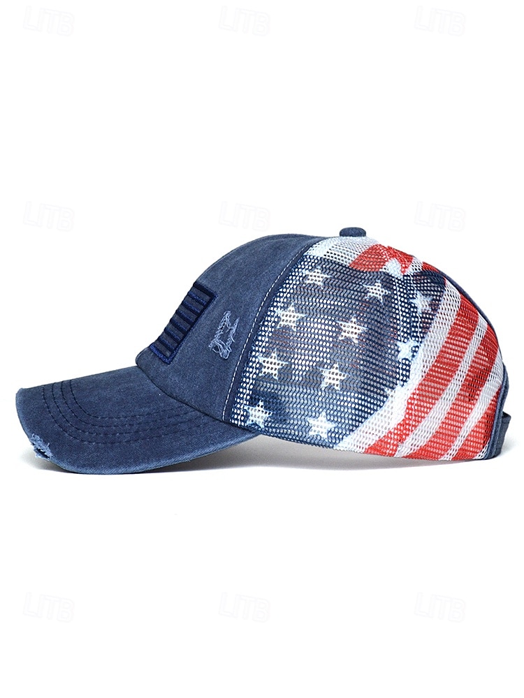 Boné de beisebol feminino patriótico com abertura para rabo de cavalo, algodão lavado. &Boné trucker ajustável em tela, boné de verão multicolorido com a bandeira dos EUA para o 4 de julho, boné para de 2026 por $14.99 –P7