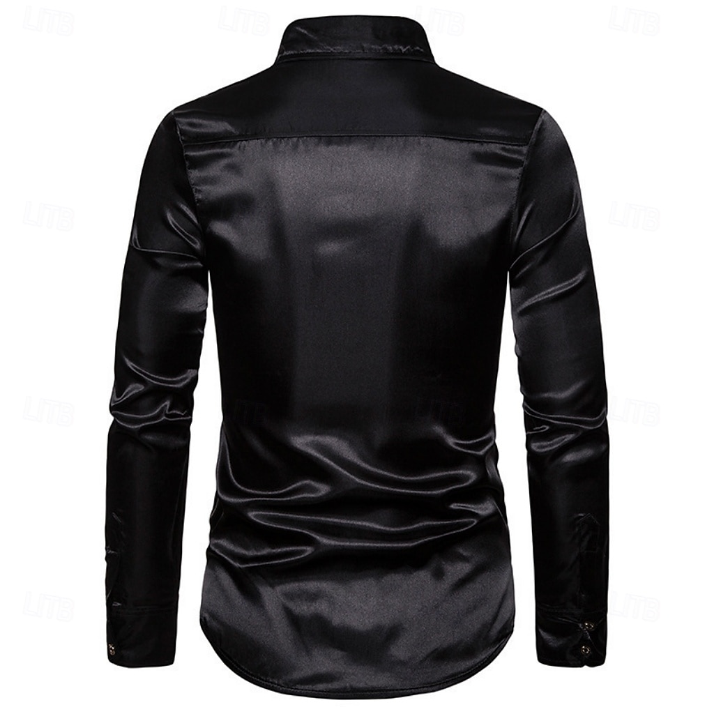 Men's Shirt Satin Shirt Dress Shirt Casual Shirt Solid Color Outdoor Work Black White Red Navy Blue Long Sleeve Turndown Summer Spring Clothing Apparel Sequins 2026 - $26.99 –P13