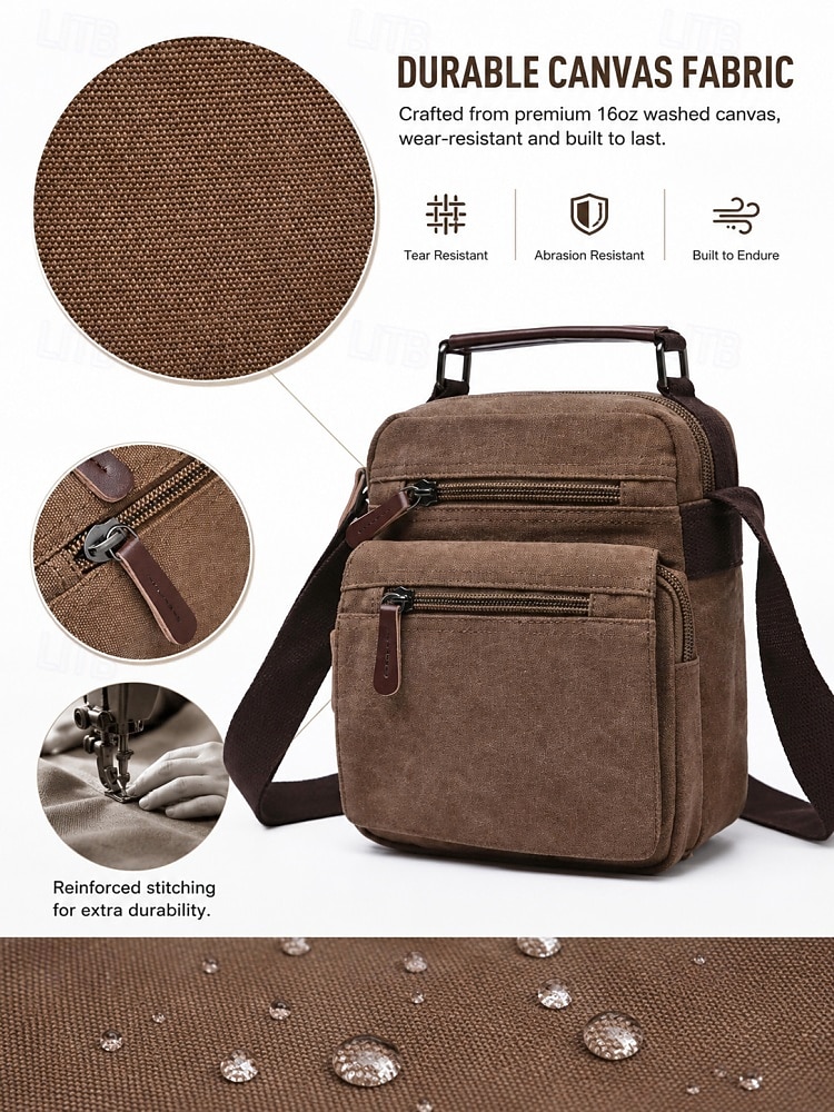 Men's Multi-Color Canvas Shoulder Crossbody Bag, Large Capacity Multi-Pocket Messenger Bag for Travel, Work, Daily Use, Casual Vintage Small Satchel for Men 2026 - $29.99 –P5