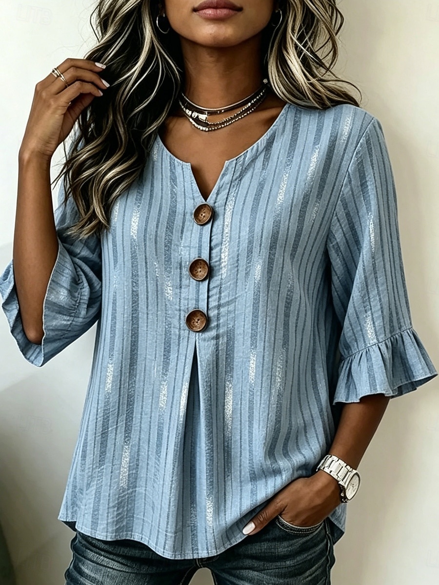 Women's Blouse Buttons Print Floral Graphic Vintage Stylish 3/4 Length Sleeve Crew Neck Regular Tops Casual Daily Going out Blue Green Summer Spring 2026 - $29.99 –P4