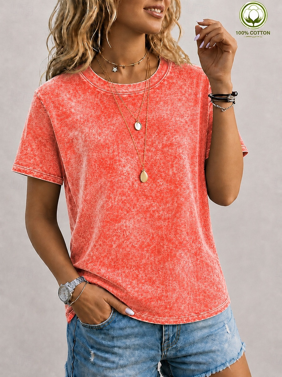 softfade™ dames T-shirt van 100% katoen, vintage gewassen model, korte mouwen, ronde hals, lange mouwen, casual, blauw, zwart, lichtgroen 2026 - $31.99 –P9