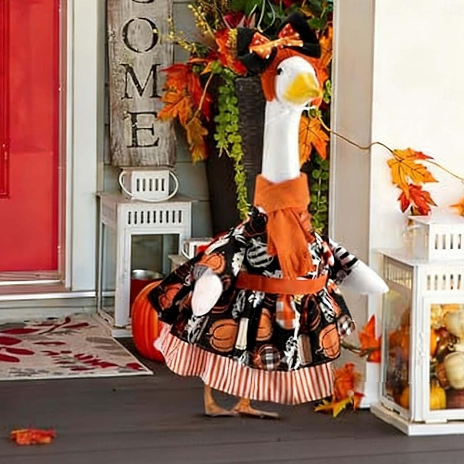 Set costum de gâscă de verandă de Halloween, fustă de dovleac de Ziua Recunoștinței, bandă de susținere, eșarfă și curea (se potrivește unei statui de gâscă de gazon de 23 de inci) 2026 - $29.99 –P2