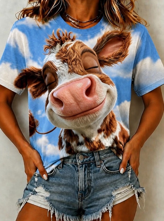 Women's T Shirt Color Block Print Graphic Animal Giraffe Vintage Stylish Classic Short Sleeve Crew Neck Long Tops Casual Daily Blue White Black Purple Summer Spring 2026 - $21.99 –P3