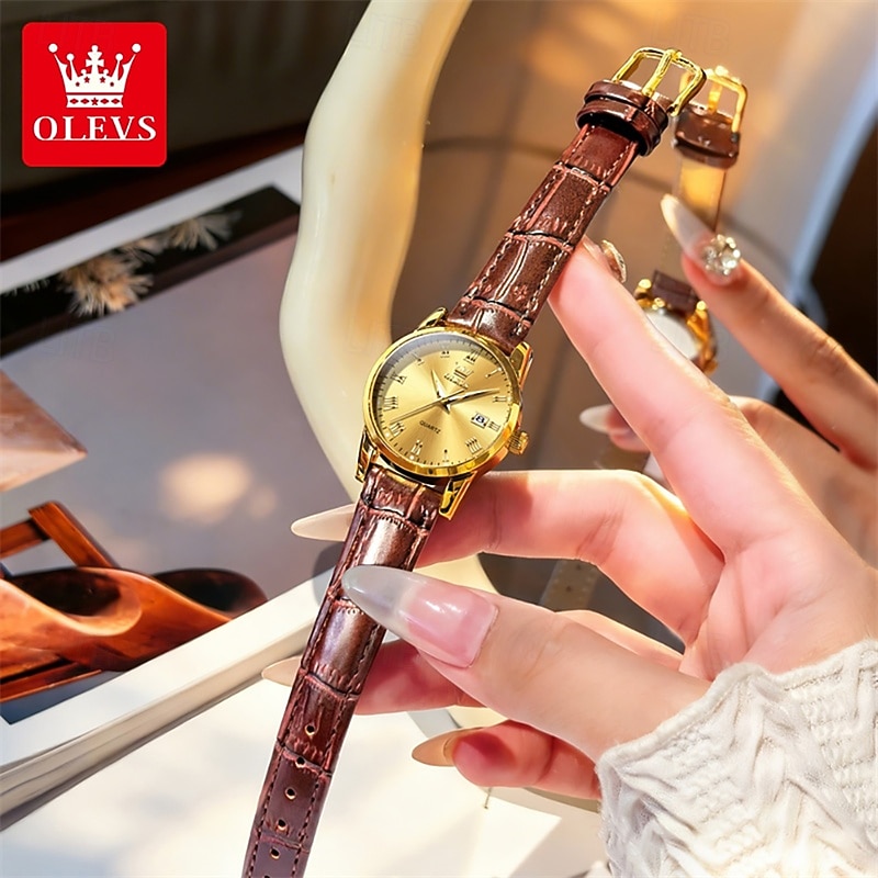 OLEVS Men's Watch Luxury Business Analog Quartz Waterproof Brown Leather Strap Roman Numeral Dial with Date Calendar Classic Casual Fashion Dress Wristwatch Male Timepiece Gift for Him 2026 - $24.99 –P5