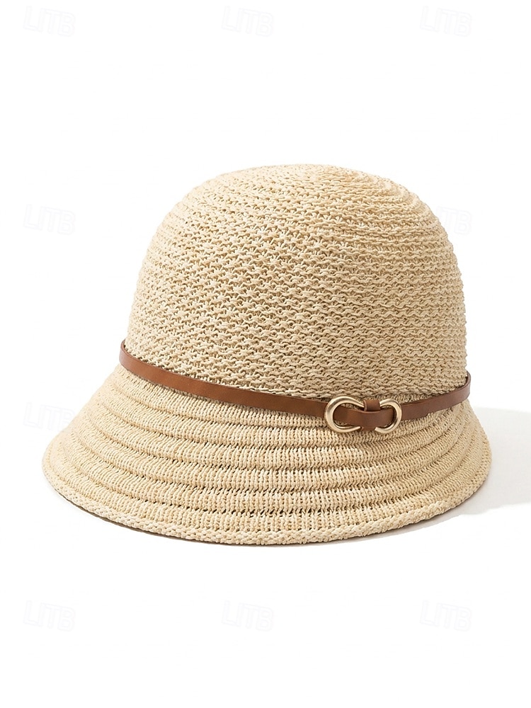 Sombrero de sol de poliéster tejido para mujer, estilo cloche multicolor con ala larga en la parte delantera y corta en la trasera. Sombrero ligero ideal para vacaciones de verano, playa, viajes, 2026 - $11.99 –P8