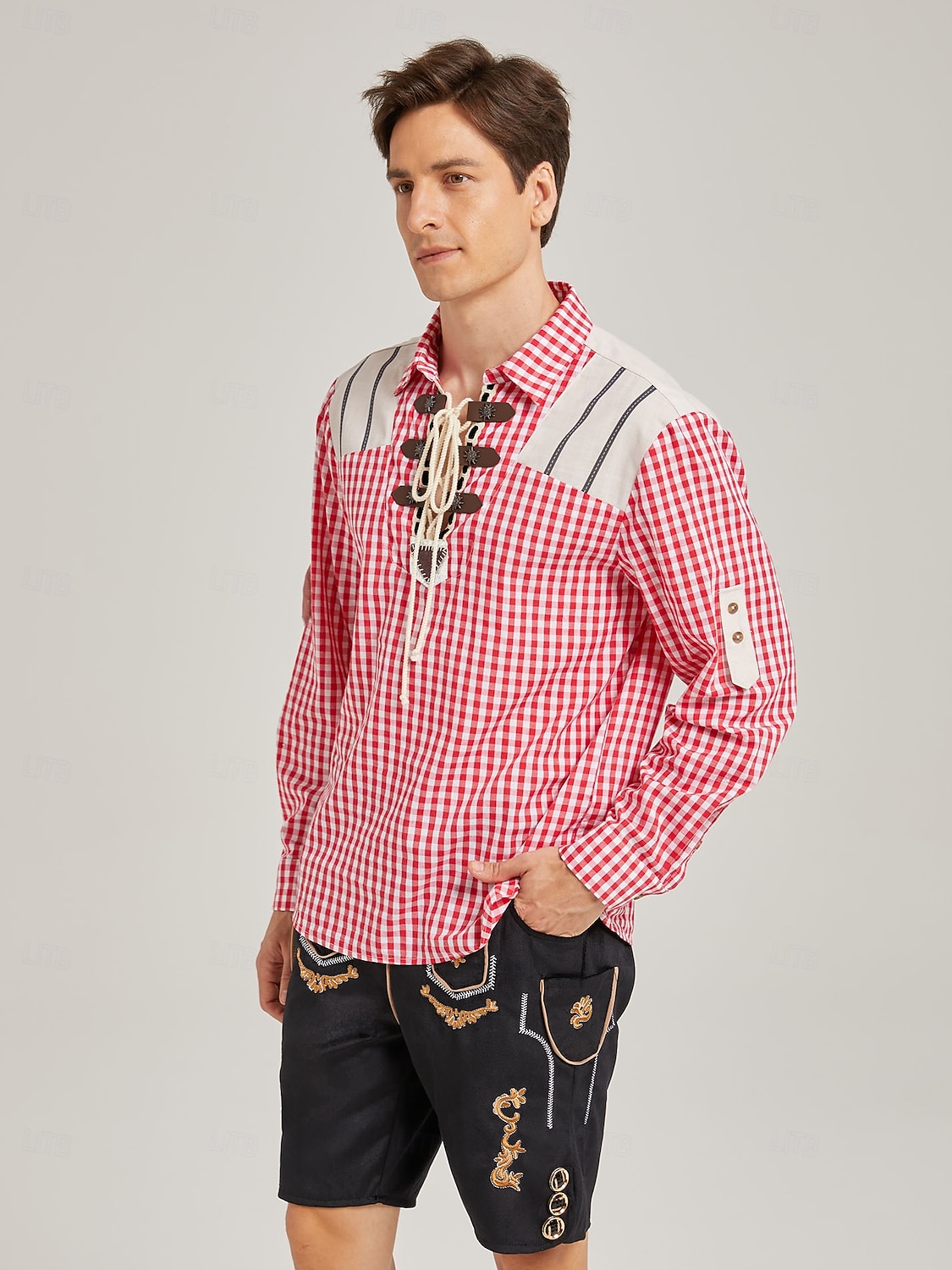 Oktoberfest Trachten shirts Rood geruit patroon Vetersluiting aan de voorkant Bavarian Duits Erfenis Weiden Voor heren Carnaval Bierfestival Doek in traditionele stijl 2026 - $65.99 –P7