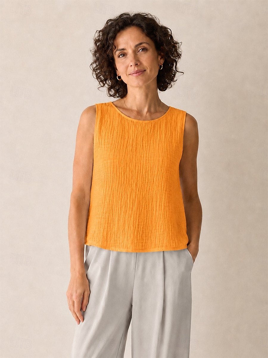 Per donna Canotta Maglietta Arricciato Tinta unica Elegante Moda Senza Maniche Girocollo Top Regolari Casuale Blu Bianco Rosso Arancione Estate Primavera del 2026 a $28.99 –P7