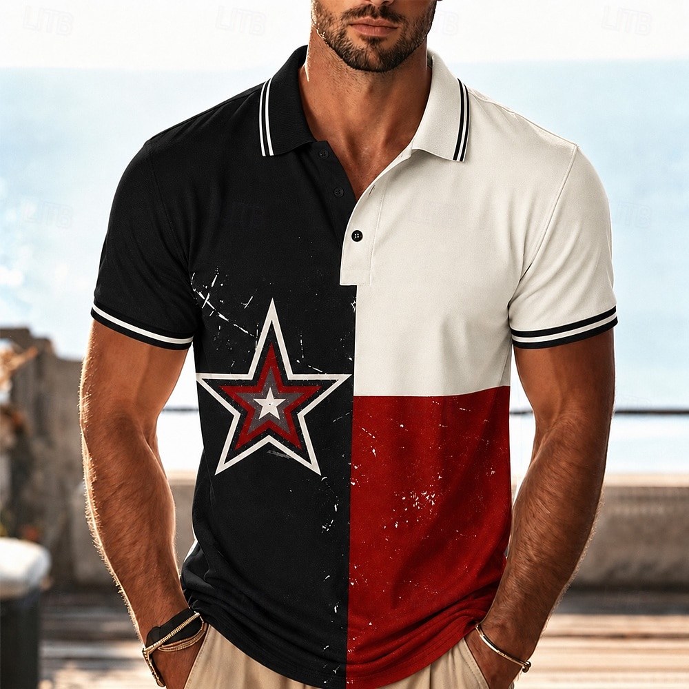 2026 250e Amerikaanse mannen US Flag Polo-shirts korte mouwen Polo-shirts kraag casual athleisure 3D-print knopen ademend gaas lente en zomer blauw zwart legergroen 2026 - $21.99 –P3
