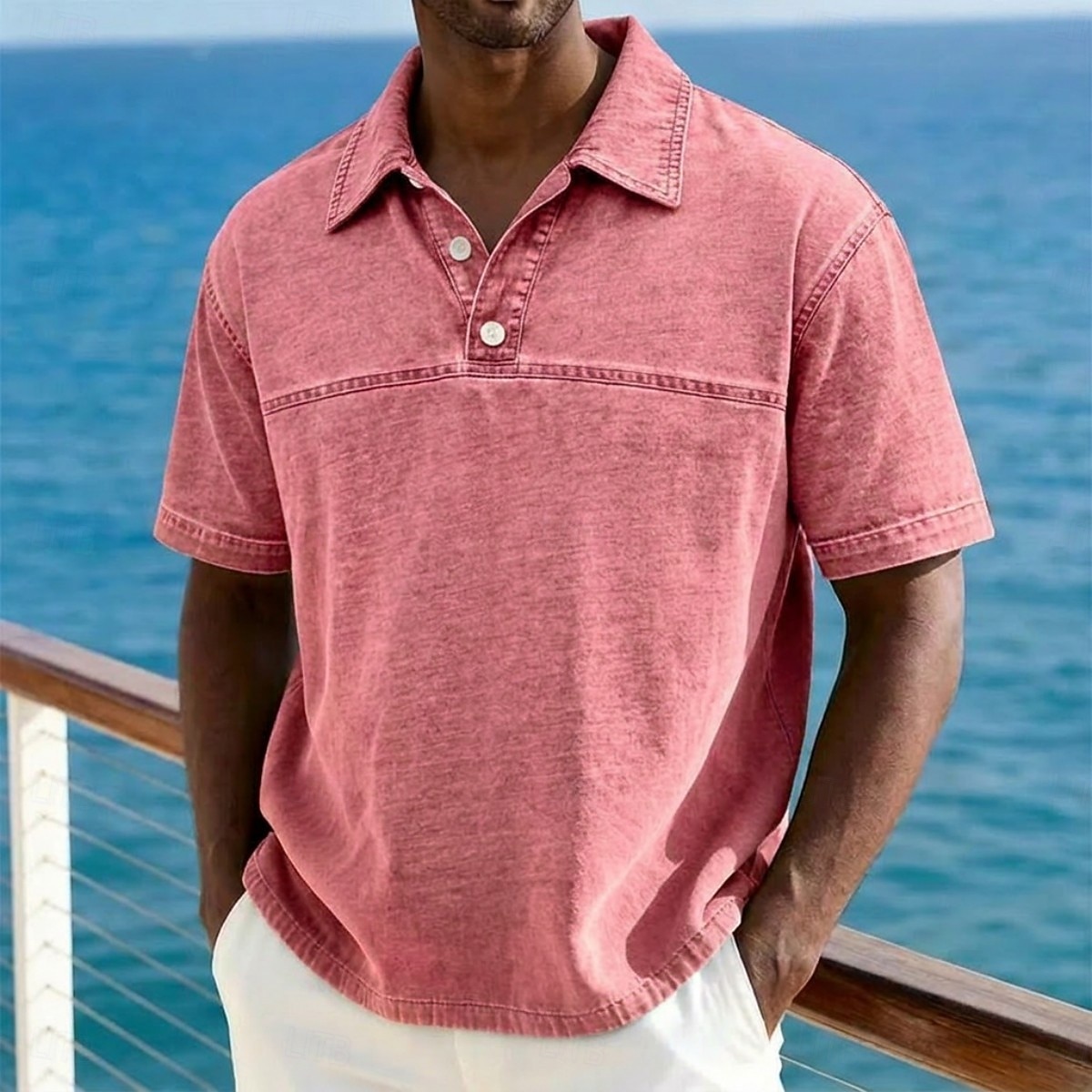 SoftFade™ Men's Acid Wash Shirt Cotton Polo Shirt Casual Business Lapel Classic Short Sleeve Fashion Basic Solid Color Buttons Washed Summer Spring Regular Fit Blue Black Light Green Pink Navy 2026 - $32.99 –P10