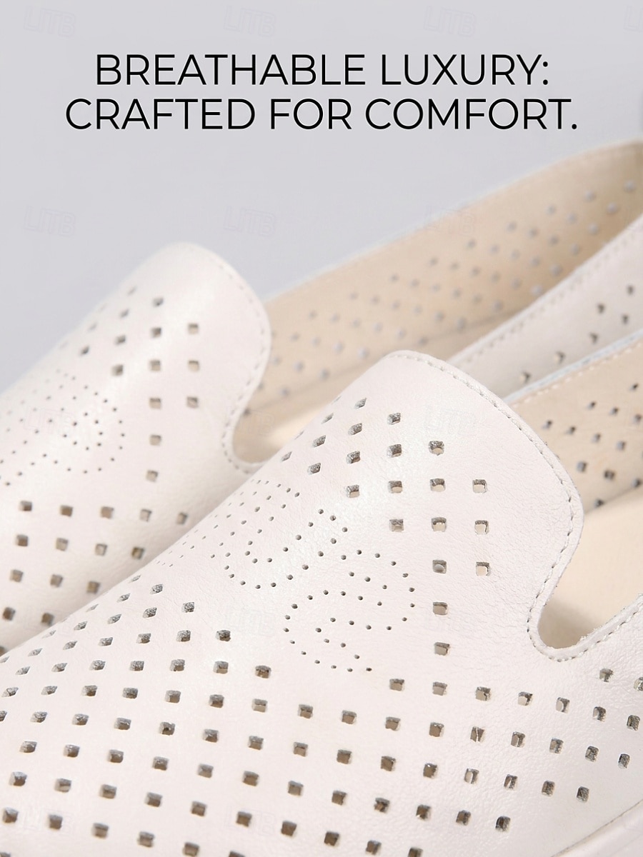 Women's Beige Perforated Slip-On Walking Shoes with Breathable Hollow-Out Upper - Lightweight Comfort Shoes for Travel, Vacation, Shopping, Daily Walking and Everyday Wear 2026 - $32.99 –P2