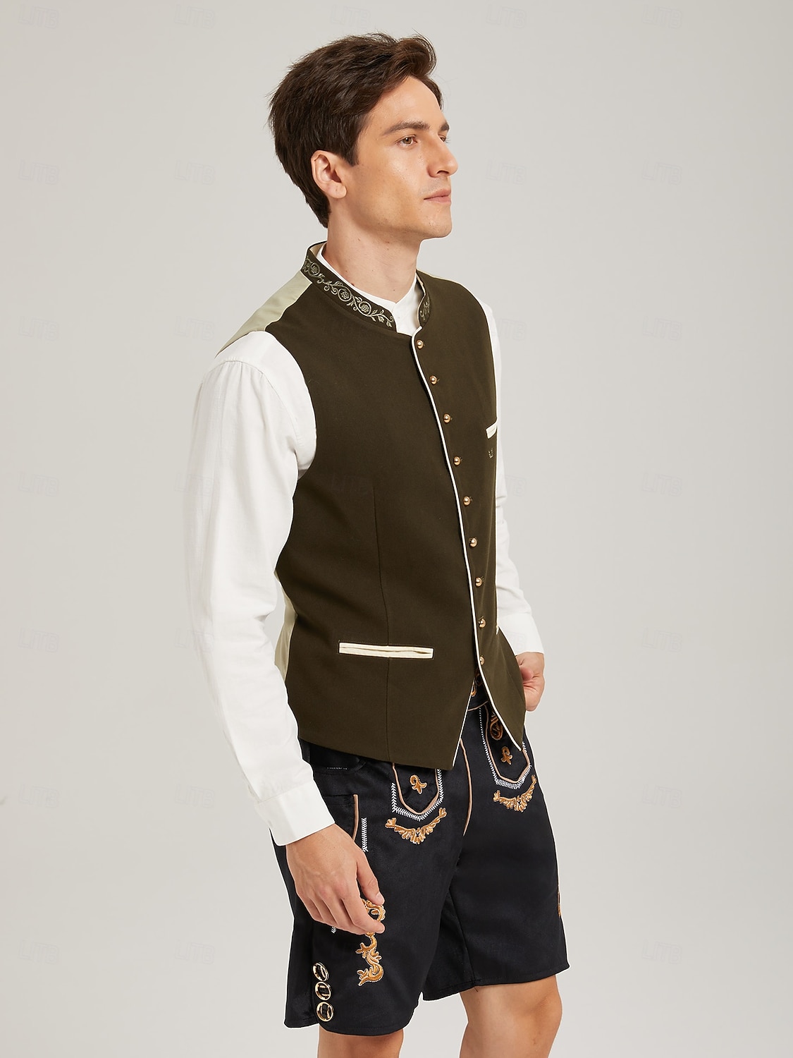Oktoberfest Chaleco tradicional Chaleco tradicional bávaro Bordado Terciopelo Escote Chino Collar mandarín Alemán alpino Herencia prados Hombre Carnaval Festival de Cerveza Paño de estilo tradicional 2026 - $80.99 –P7