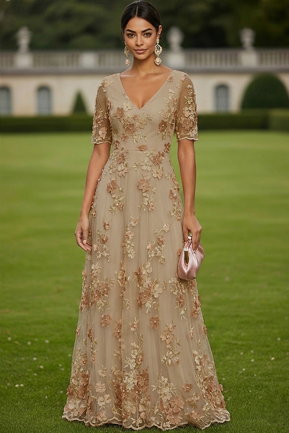 Linea ad A Abito Lunghezza al pavimento Vestito maxi Vestito da Festa Abito da Cocktail Abito da cerimonia per signora Manica Corta Scollo profondo Elegante Vintage Lussuoso Formale Ospite di nozze del 2026 a $182.99 –P8