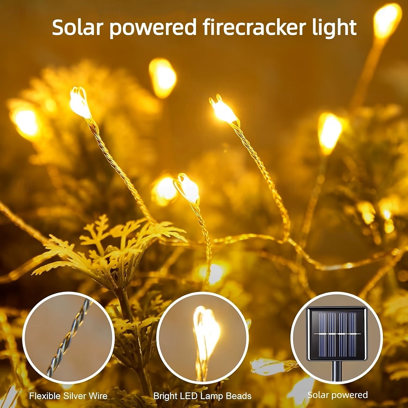 Solar Fairy String Lights 6m 200 LED Firecracker-Shaped Light String with 8 Flashing Modes for Garden Parties Outdoor Lighting Wedding Patio Decoration 2026 - $25.99 –P4