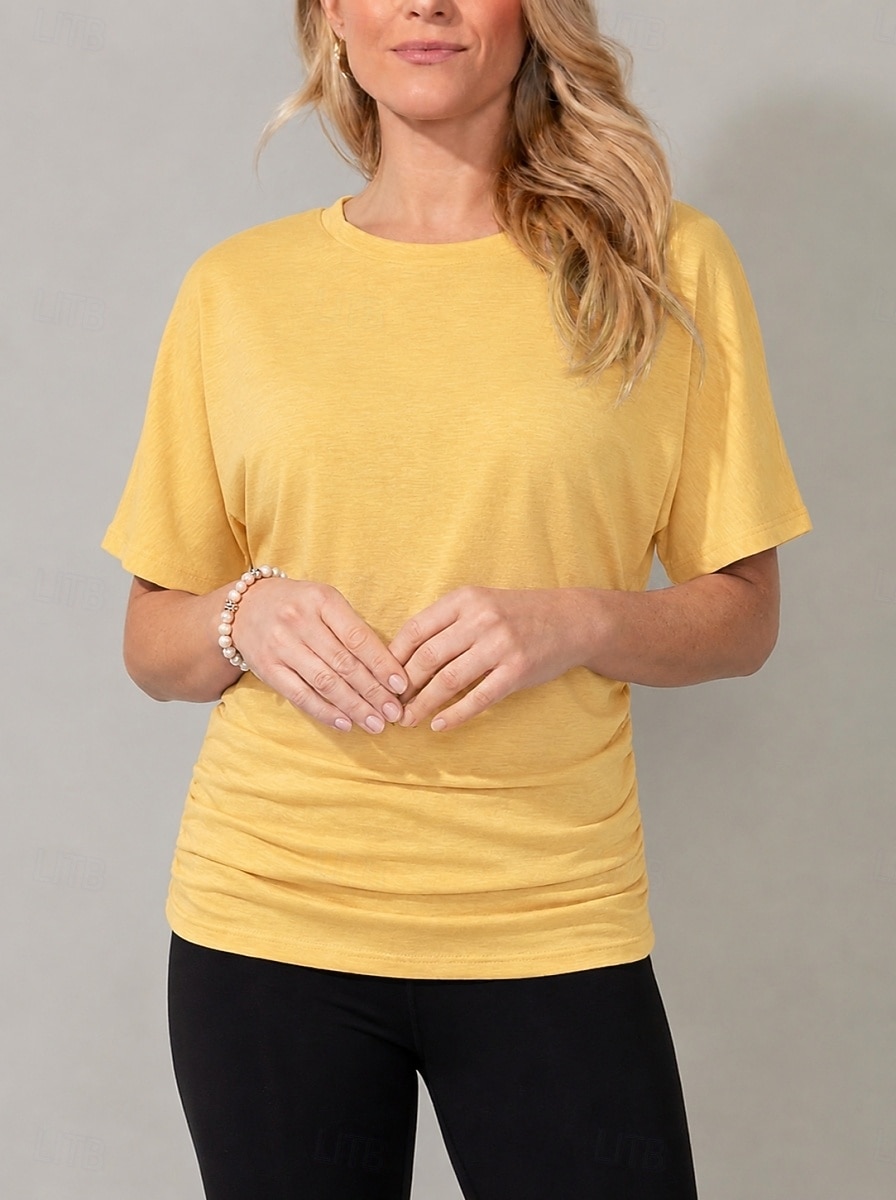 Women's T Shirt Tee Top Ruched Plain Stylish Short Sleeve Batwing Sleeve Crew Neck Regular Tops Casual Daily Going out Black Yellow Pink Purple Green Summer Spring 2026 - $18.49 –P2