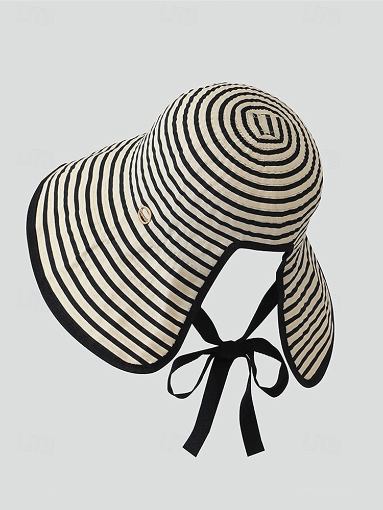 Women's Striped Foldable Sun Hat, Wide Brim Polyester Beach Hat for Women, Packable Summer Travel Vacation Cap, Elegant UV Protection Hat 2026 - $11.99 –P6