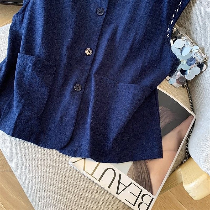 Mujer Chaleco de lino y algodón Camisa de verano Bordado Vintage Sin Mangas Cuello Barco Tops largos Casual Blanco Amarillo Azul Marino Verano Primavera 2026 - $21.99 –P11