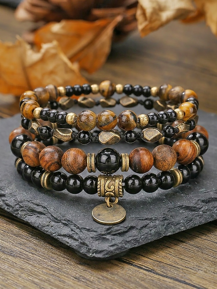Herenarmbandset met drie lagen tijgeroogsteen, natuurlijke tijgeroogsteen &Legeringskralen, gelaagde vintage herensieraden voor zomervakanties, muziekfestivals en casual dagelijks gebruik. 2026 - $9.99 –P3