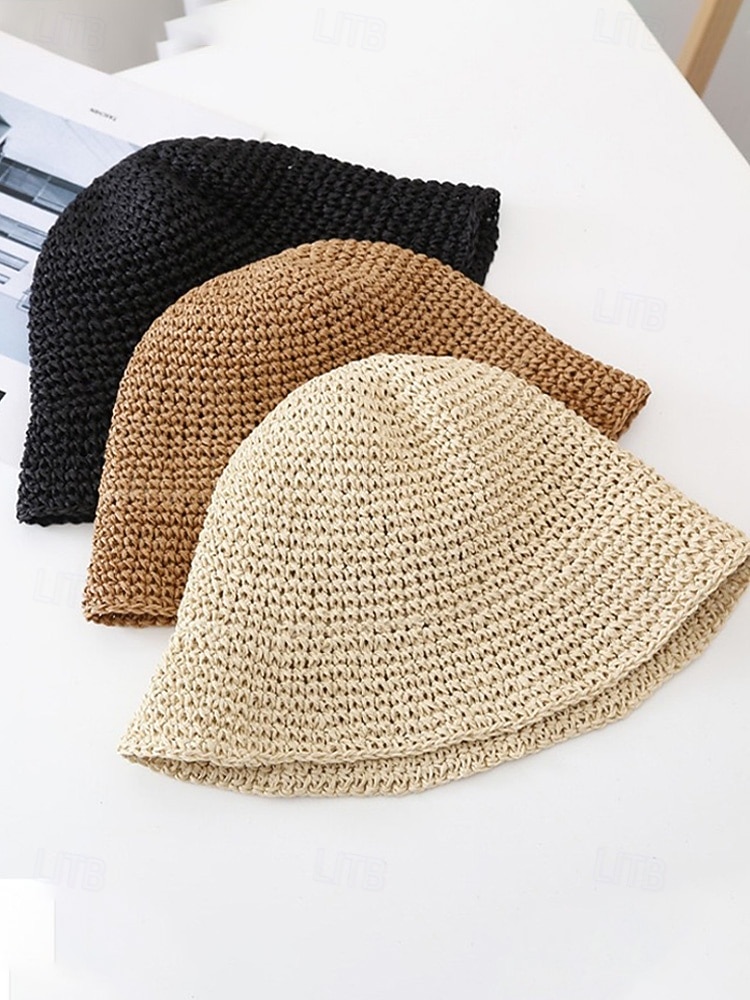 Bob bohème en paille pour femme, chapeau de soleil d'été tissé, casquette de pêcheur légère de plage disponible en plusieurs couleurs, chapeau de voyage pour les vacances de 2026 ? $14.99 –P6