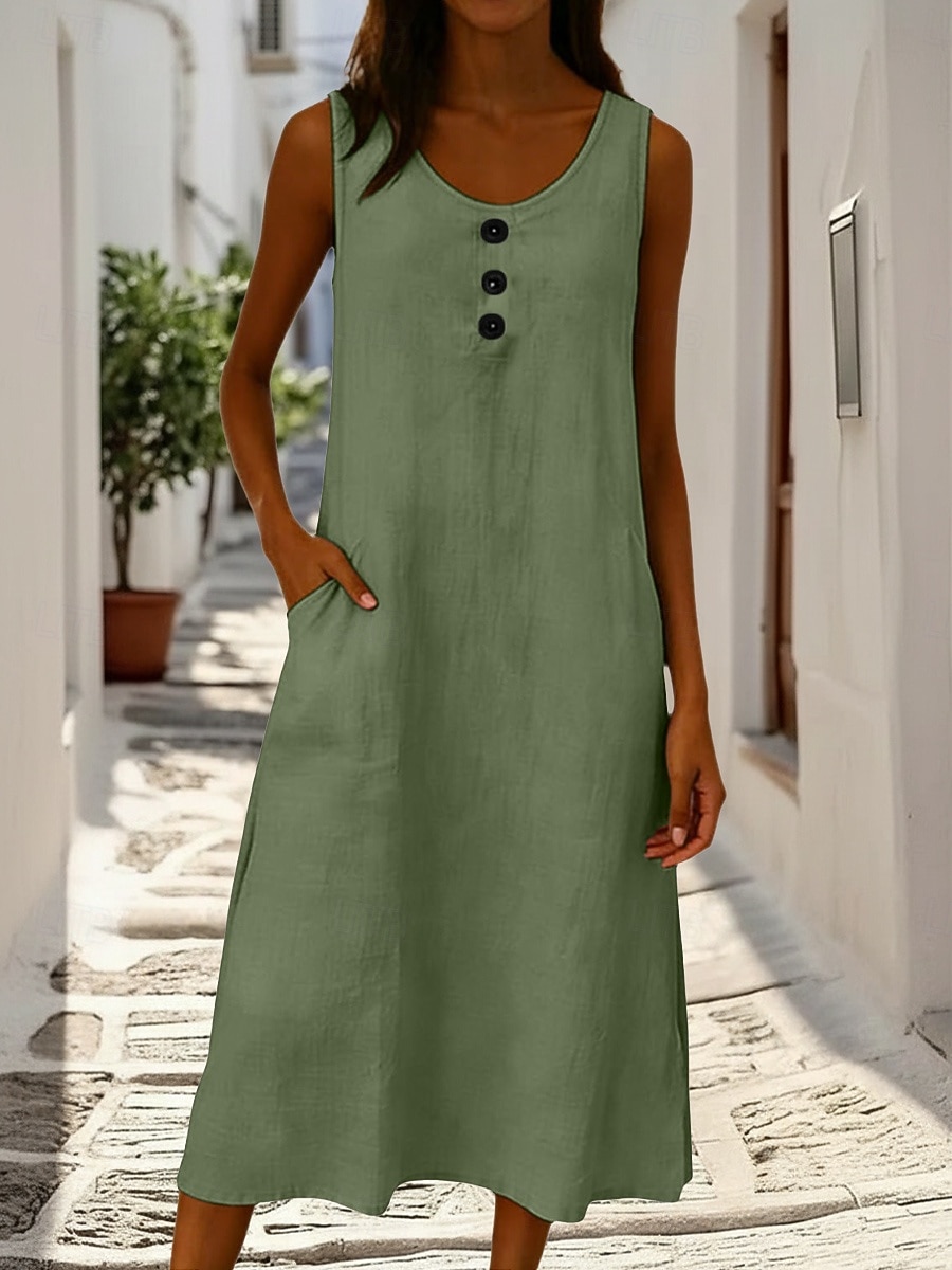 Women's Midi Dress Shift Dress Elegant Fashion Daily Outdoor Vacation Loose Fit Plain Sleeveless Crew Neck Blue White Yellow Pink Summer 2026 - $14.49 –P5