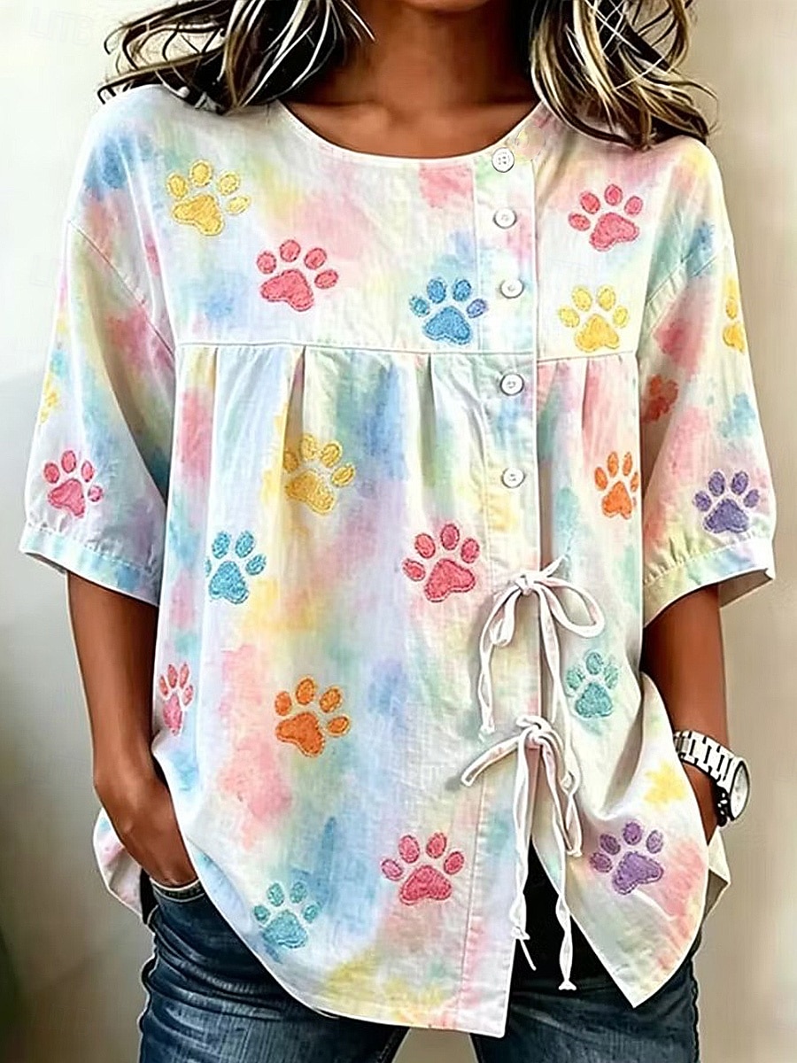 Per donna Camicia Camicia Boho Camicia casual Coulisse Ombre Grafico Geometrico Elegante Bohemien Attivo Mezza Manica Girocollo Top Regolari Casuale Quotidiano Lavoro Bianco Bianco + rosa Beige del 2026 a $32.99 –P2