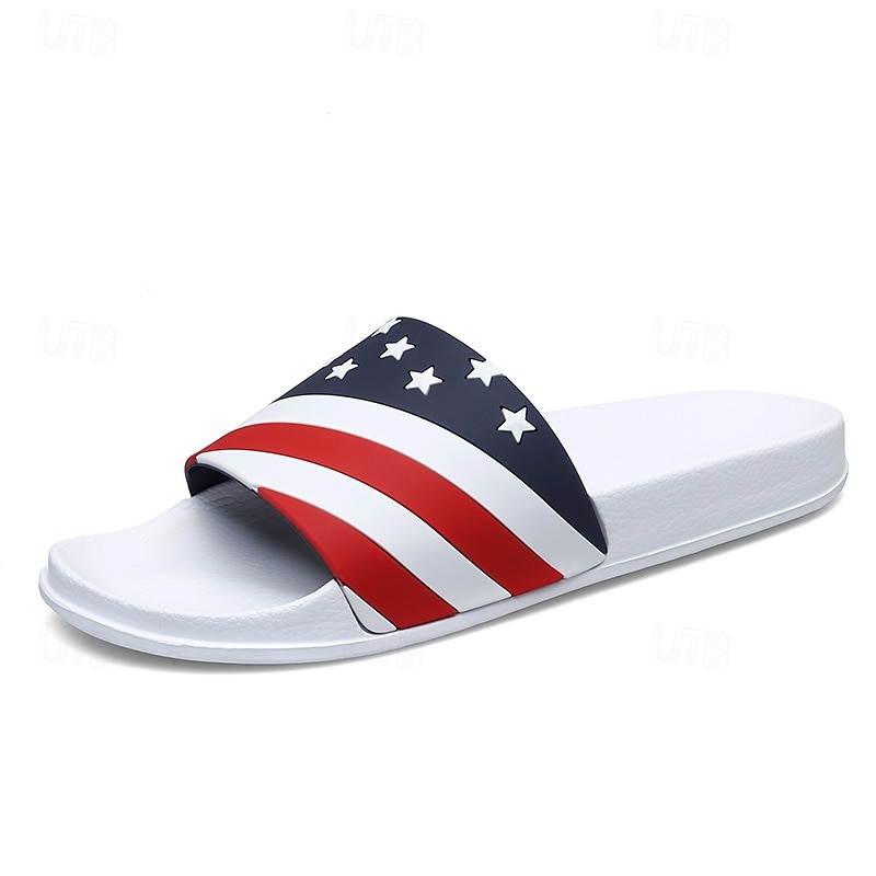 Sandalias planas para hombre con estampado de bandera, zapatos de verano sin cordones con punta abierta, sandalias casuales ligeras para festivales de música, playa, piscina y uso diario. 2026 - $26.99 –P2